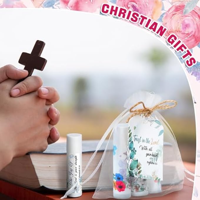 Sacubee 50 SETS CHRISTIAN GIFTS BULK LIP BALMS FOR WOMEN HONEY RELIGIOUS SCRIPTURE BIBLE VERSE LIP BALM INSPIRATIONAL MOTIVATIONAL THANK YOU GIFTS FLORAL CHURCH SUNDAY SCHOOL PARTY FAVORS - Image 4